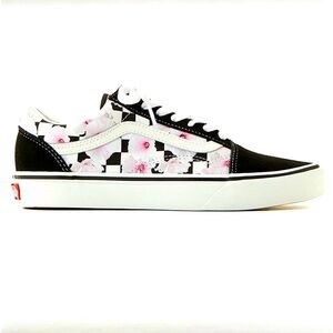 Vans OLD SKOOL CHECK HIBISCUS Sneakers Black White Pink Women’s Size 7.